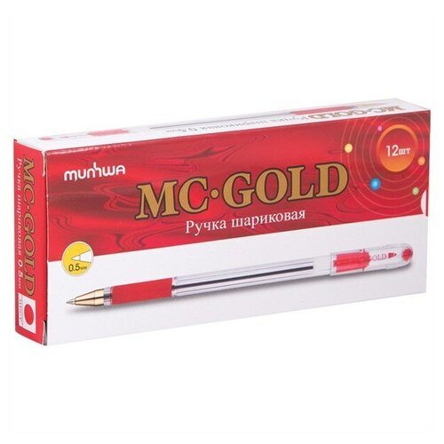 фото Munhwa набор шариковых ручек mc gold, 12 штук, 0.5 мм (bmc-01/02/03/04/09/10/12), красный цвет чернил