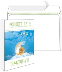Конверты Nautilus, ЭКО, С5, (162х229мм), стрип, 80г, 25шт/уп