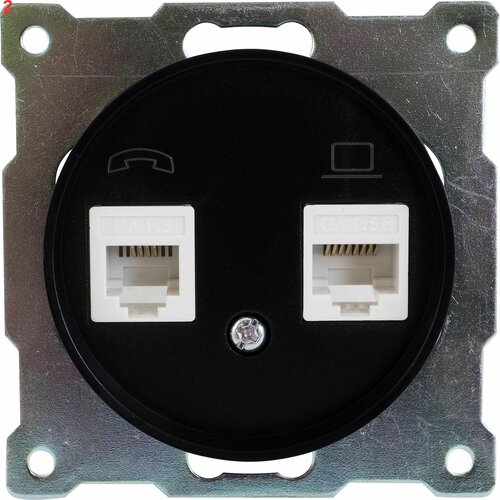 Телефонная/компьютерная розетка встраиваемая Onekey Florence RJ11/RJ45 UTP cat 5e цвет чёрный (2 шт.)