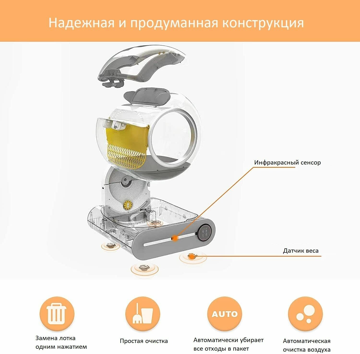 Автоматический умный лоток для кошек с Wi-Fi + 75 пакетов в подарок PetsBurg P002 - фотография № 11