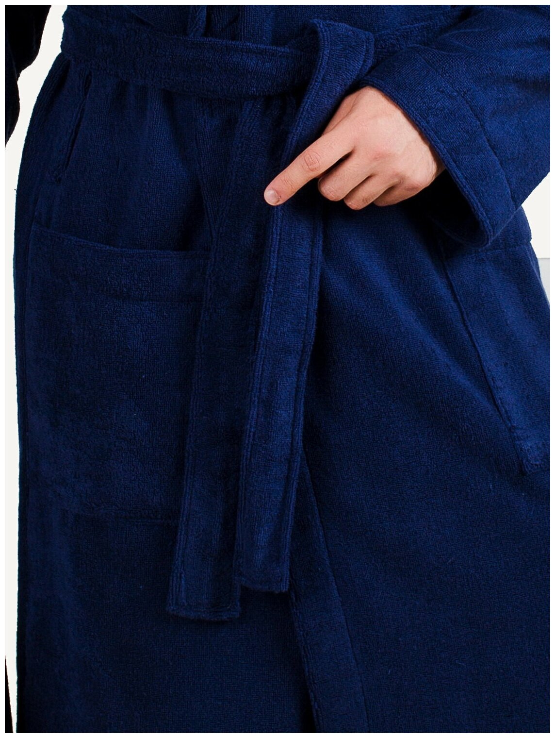 Мужской махровый халат с шалькой, темно-синий - фотография № 3