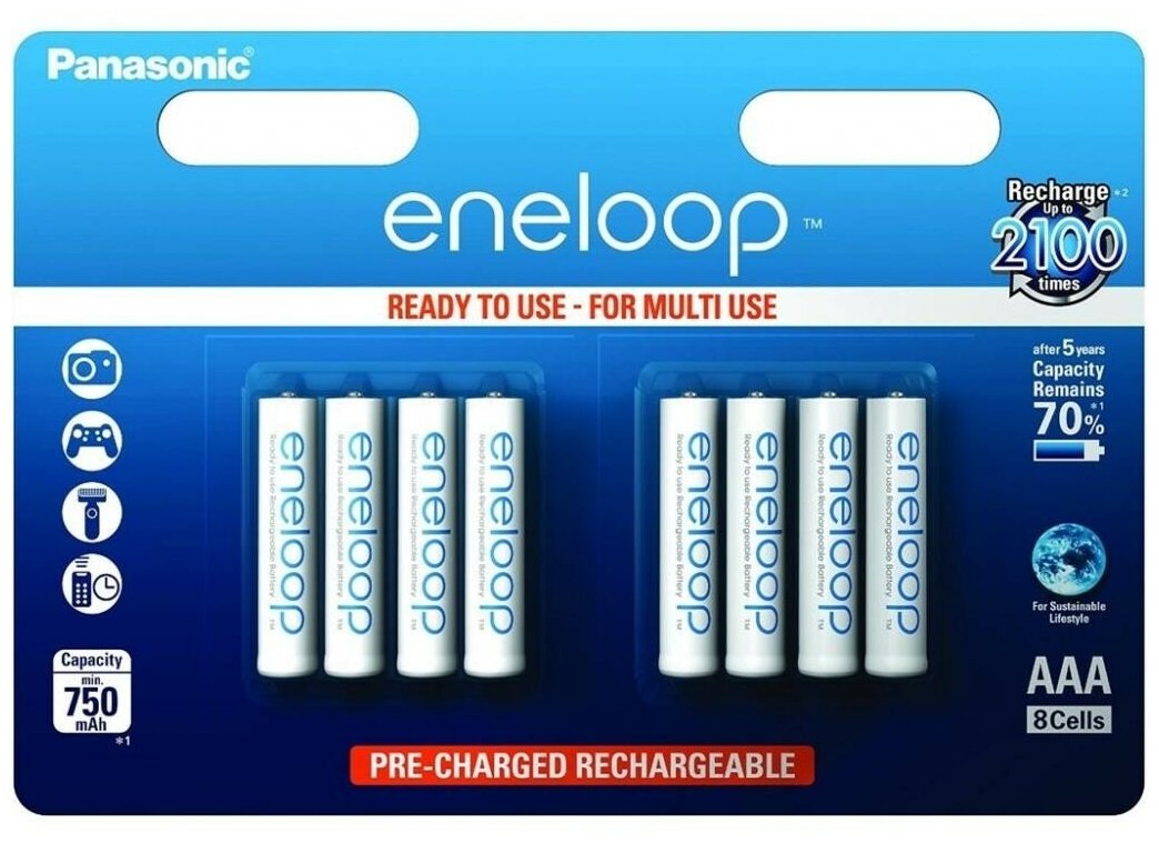 Аккумулятор ENELOOP Panasonic LR03 AAA 750 mAh R2U (уп 8 шт)