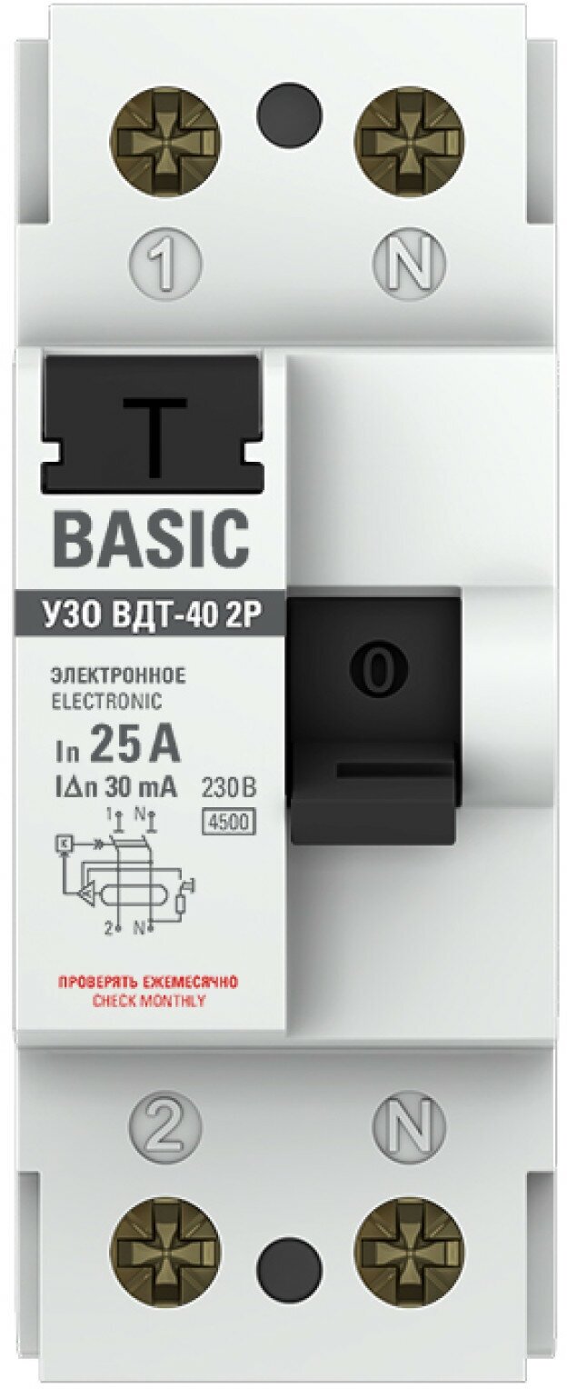 Устройство защитного отключения УЗО ВДТ-40 2P 25А- 30мА (электронное) Basic