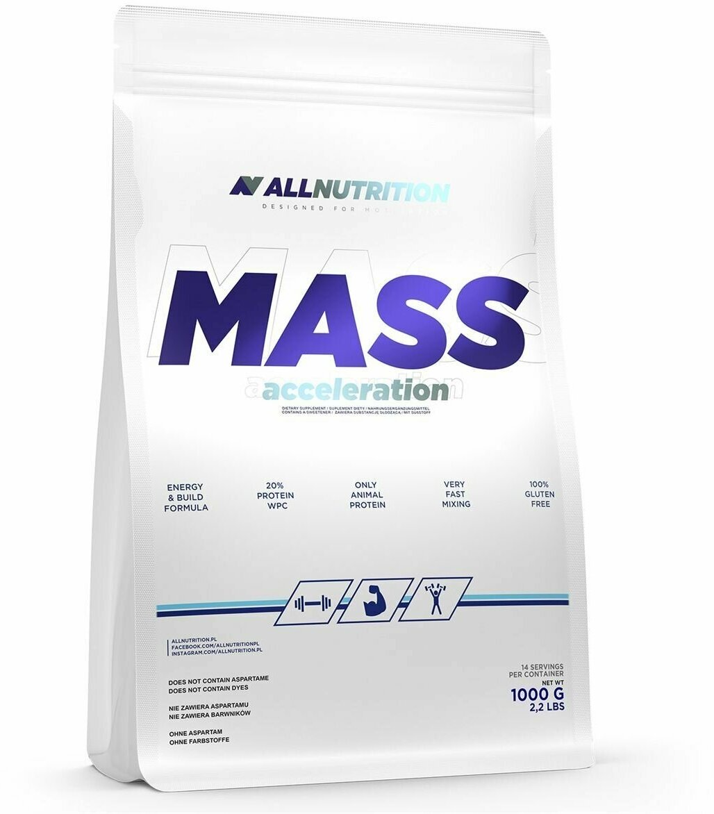 Гейнер AllNutrition Mass Acceleration Клубника Банан 1000 грамм