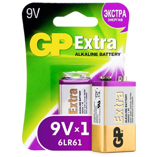 Батарейка GP Extra Alkaline 9V Крона, в упаковке: 1 шт.