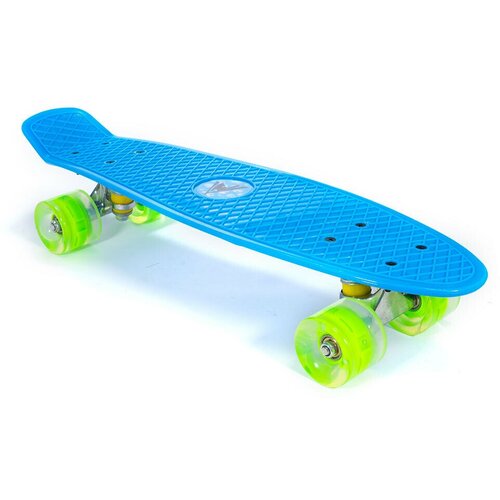 Скейтборд TRIX мини 22 56 см , пластик, подвеска-алюм, колеса светящиеся PU 45х60 мм зеленые, ABEC 7, голубой