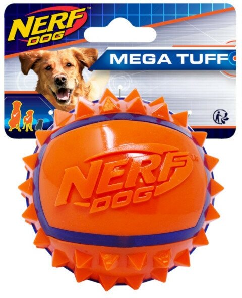 NERF, Игрушка для собак, Мяч из термопластичной резины с шипами, сине-оранжевый, 9 см