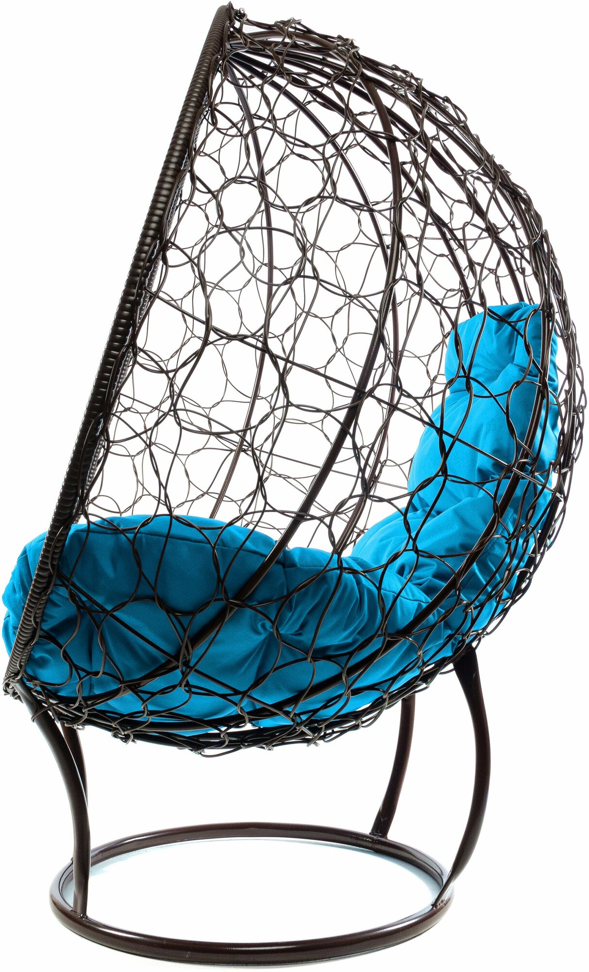 Кресло на подставке ротанг коричневый, голубая подушка - фотография № 5