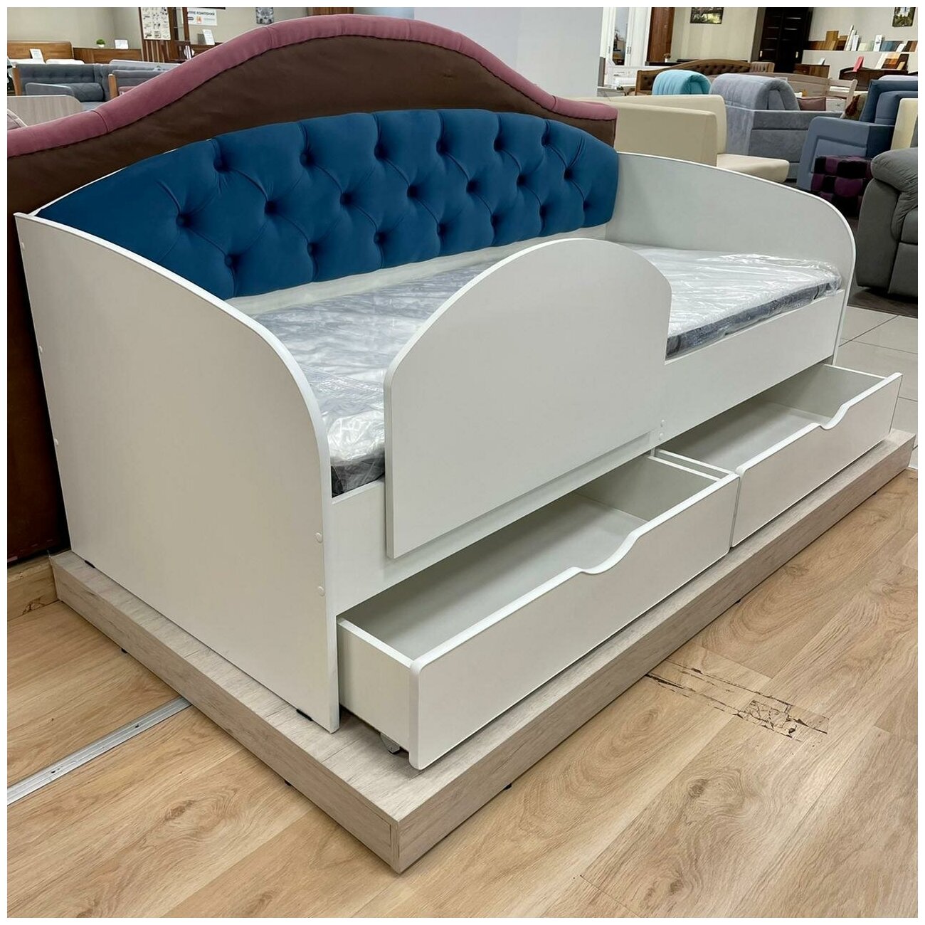 Matrix кровать с мягкой спинкой Sofa 9, цвет синий, 190x80 см