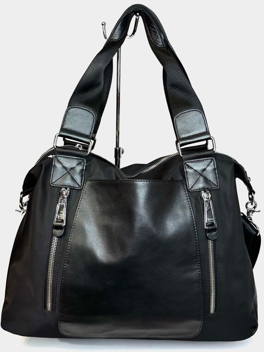 Большая женская сумка спорт шик из высококачественного технологичного текстиля и натуральной кожи 