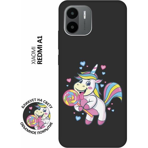 Матовый чехол Unicorn and candy для Xiaomi Redmi A1 / Сяоми Редми А1 с 3D эффектом черный матовый чехол unicorn and candy для xiaomi redmi 10 сяоми редми 10 с 3d эффектом розовый