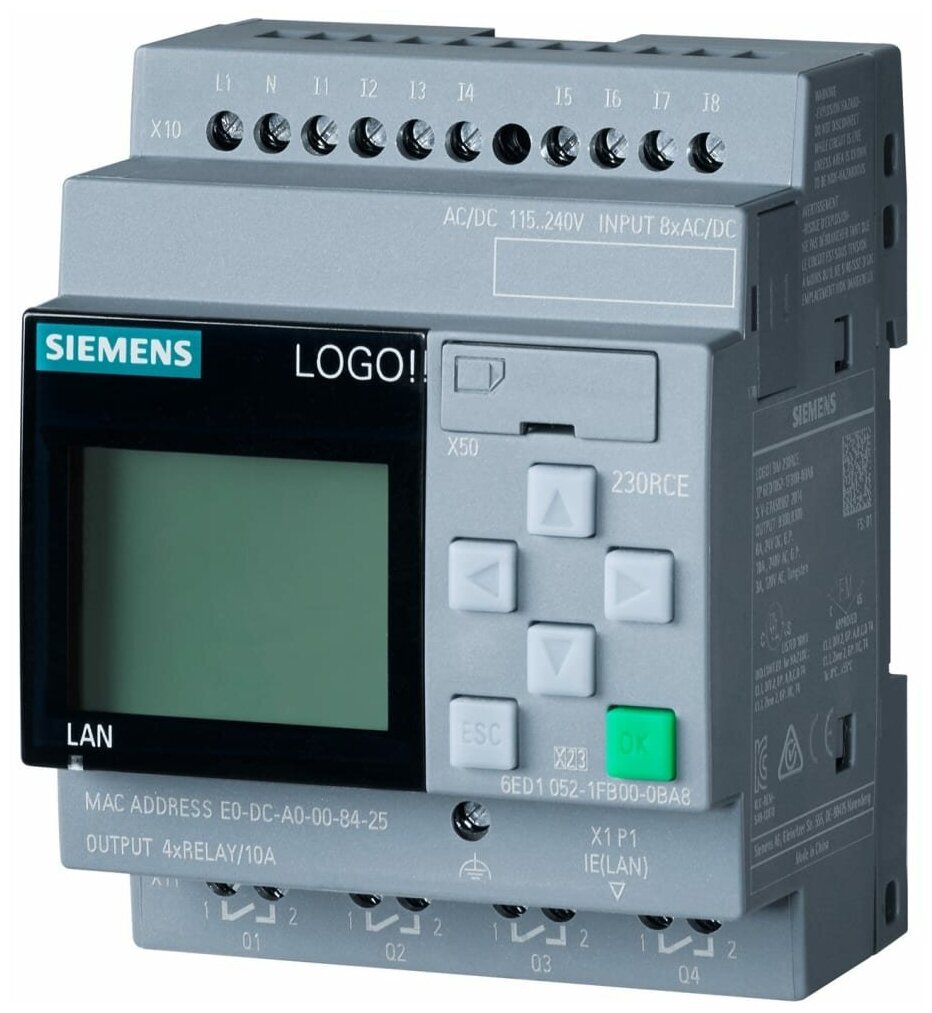 Siemens Микроконтроллер LOGO 230RCE, 115В-230В, 8DI 4DO, с дисплеем 6ED10521FB080BA1 6ED1052-1FB08-0BA1