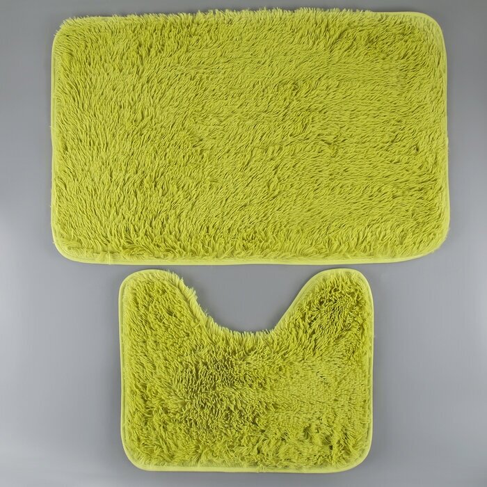 Набор ковриков для ванной и туалета Доляна «Пушистик», 2 шт, 40×50, 50×80 см, цвет зелёный