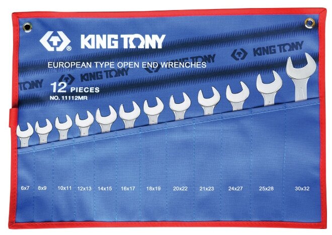 1112MRN KING TONY Набор рожковых ключей, 6-32 мм , чехол из теторона, 12 предметов