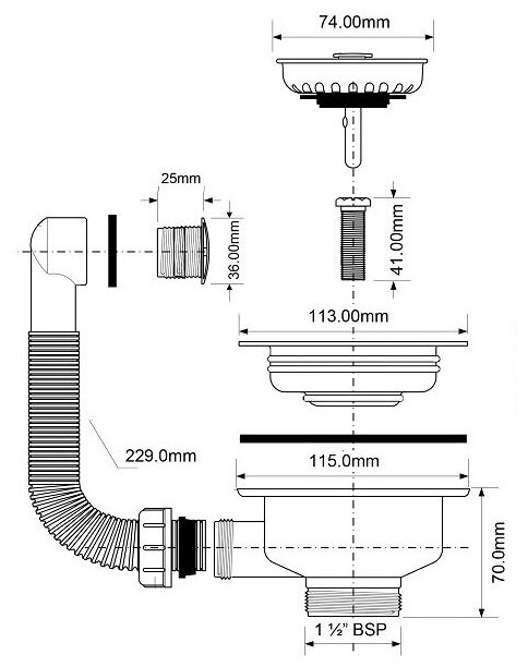 Слив-перелив для раковины McAlpine 113 мм черный (OF2-113S-SLB) - фотография № 4