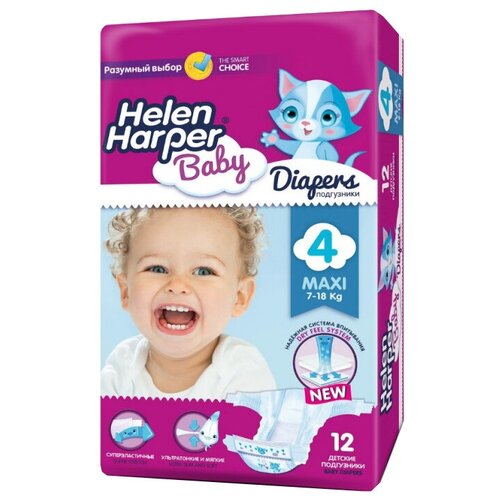 Helen Harper подгузники Baby 4 (7-18 кг), 12 шт., белый