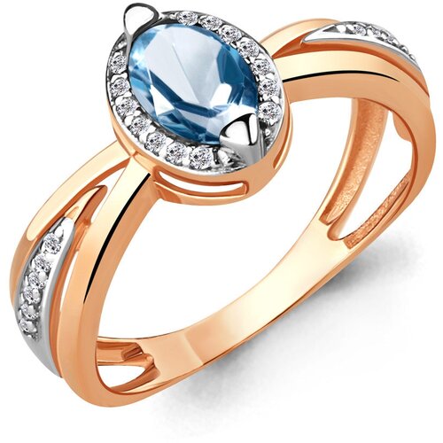 фото Кольцо diamant online, серебро, 925 проба, золочение, фианит, топаз, размер 19