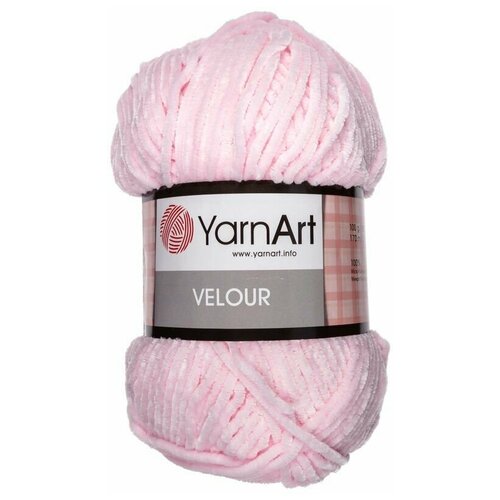 Пряжа YarnArt Velour светло-розовый (854), 100%микрополиэстер, 170м, 100г, 2шт пряжа yarnart velour цвет мятный