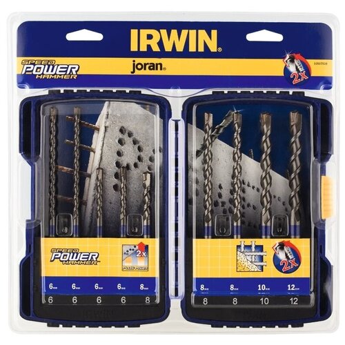 фото Набор буров irwin 10507538, sds-plus power speedhammer - 9 шт (1шт: 8x110 - 12x160 - 10x160мм, 2шт: 6x110 - 6x160мм