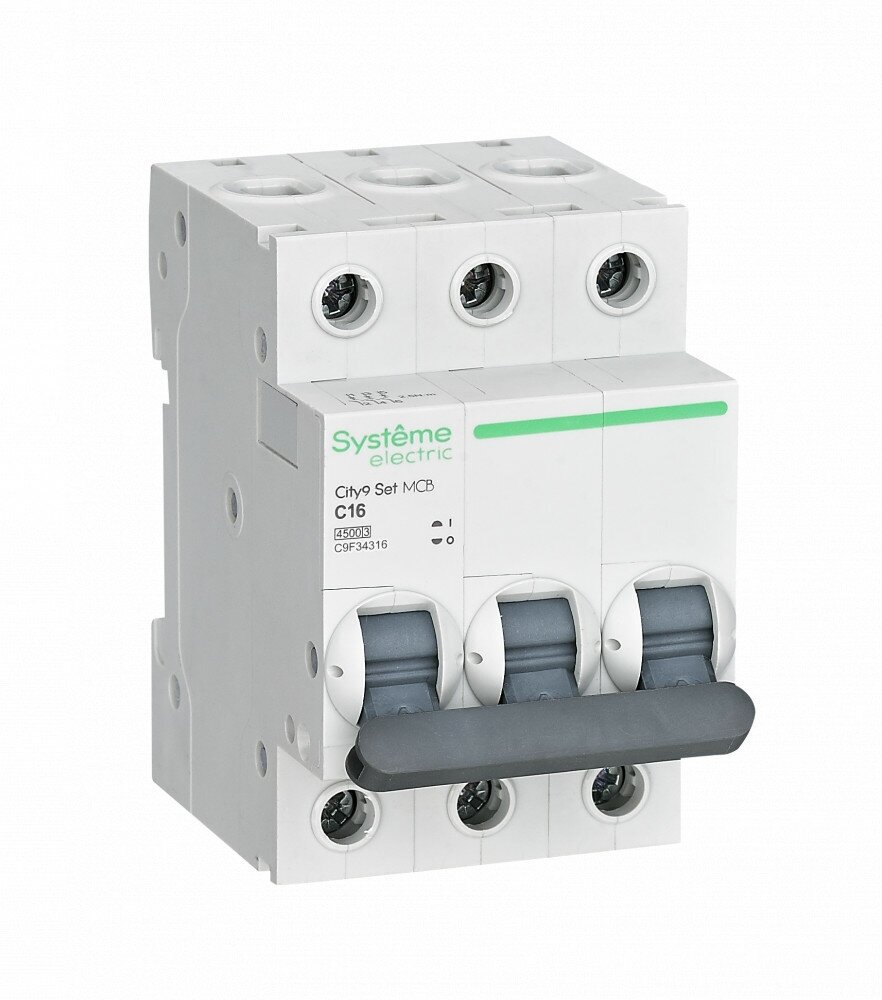 Автоматический выключатель Systeme Electric City9 Set, 3 полюса, 16A, 4,5kA, тип C, ширина 3 DIN-модуля