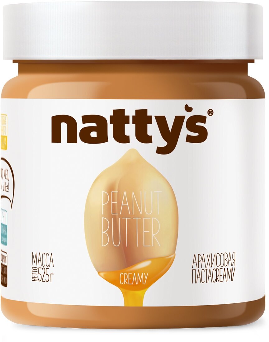 Арахисовая паста Nattys Creamy с мёдом, 525 г - фотография № 1