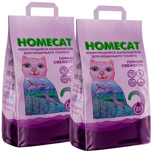 HOMECAT горная свежесть наполнитель комкующийся для туалета кошек (20 + 20 л) homecat лесная свежесть наполнитель древесный для туалета кошек 16 16 л