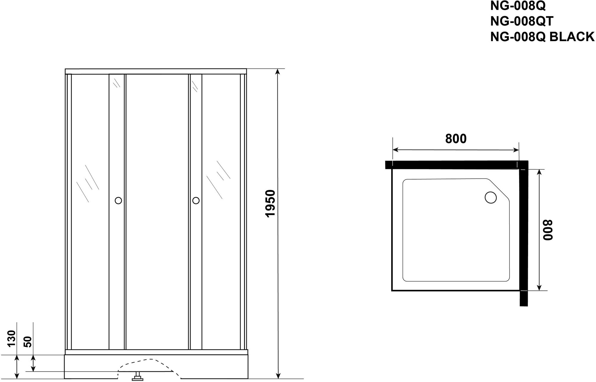 Душевой уголок Niagara Eco NG-008-14Q BLACK мозаика 80x80 с поддоном