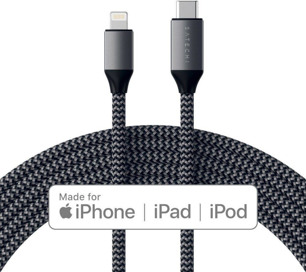 Кабель Satechi USB-C to Lightning (1,8 метра) Charging Cable MFI серый (ST-TCL18M)