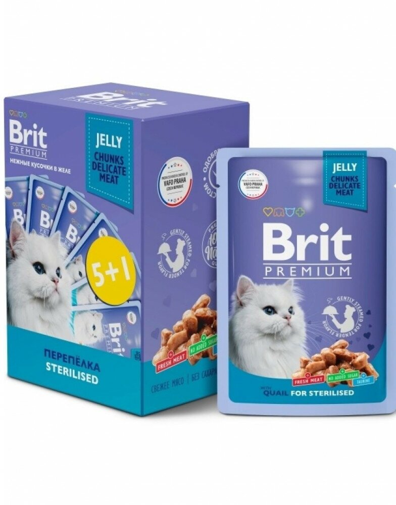 Пауч Brit Premium Промо-Набор 5+1 для взрослых стерилизованных кошек, перепелка в желе, 85г - фотография № 2