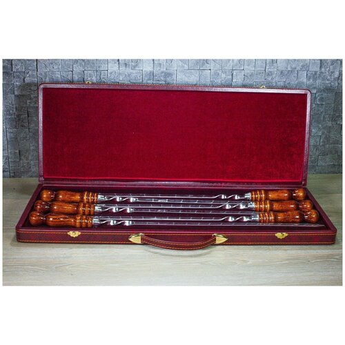 подставка с шампурами 6 шт Подарочный набор с профессиональными шампурами (бордовый)