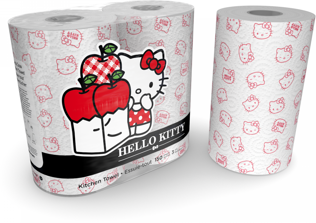 Полотенца бумажные World Cart "Hello Kitty" Kartika Collection, 3 слоя, 2 рул/75 л