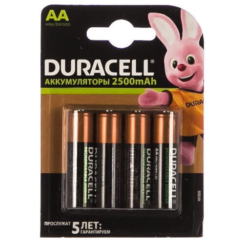 Аккумуляторные батареи Duracell HR6-4BL 2400mAh/2500mAh предзаряженные 4шт Б0014863 15640019 аккумулятор hr6 4bl 2400ма ч предзаряженные блист 4шт duracell б0014863 5 упак