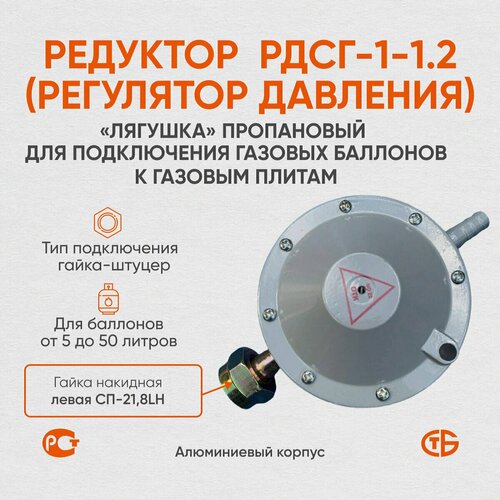 Редуктор регулятор давления РДСГ-1-12 пропановый бытовой для газовых баллонов штуцер под шланг Лягушка 31500₽