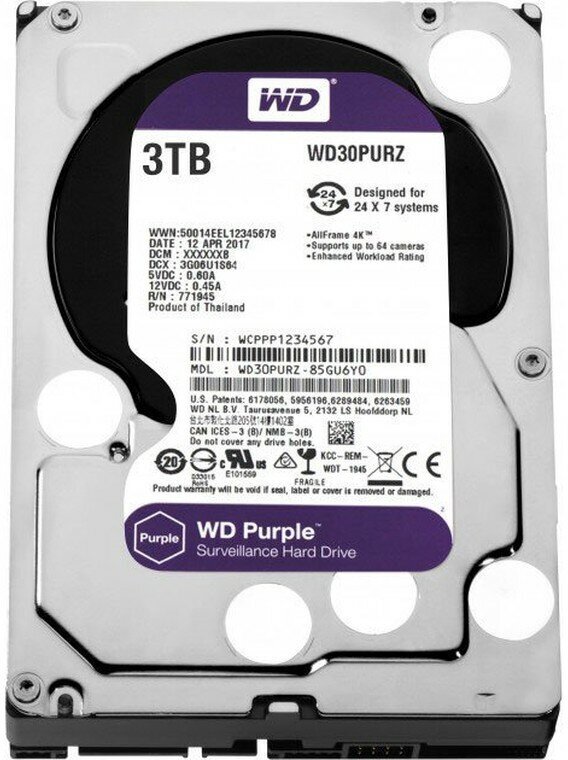 Жесткий диск HDD Western Digital Purple WD30PURZ 3000 Гб