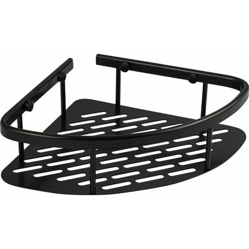 Полочка угловая овальная с литым дном, одинарная, с креплением к стене, чёрного цвета