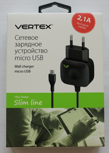 Сетевое зарядное устройство Vertex SlimLine 2.1A microUSB black