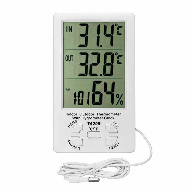 Электронный термометр уличный комнатный с выносным датчиком / Цифровой термогигрометр с измерением влажности и температуры / Метеостанция для дома