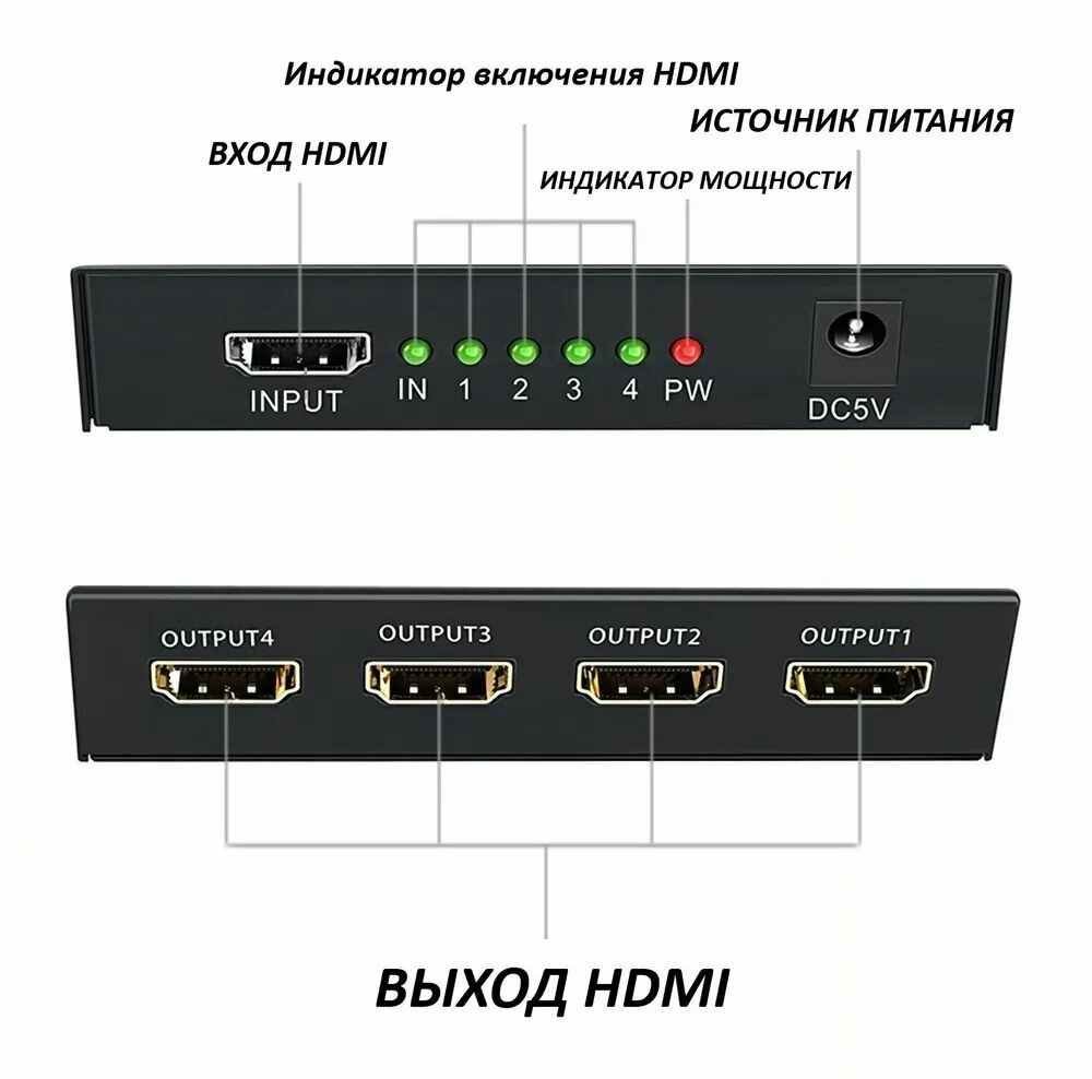 HDMI разветвитель сплиттер делитель на 4 ver 1.4 3D 4K 1080P