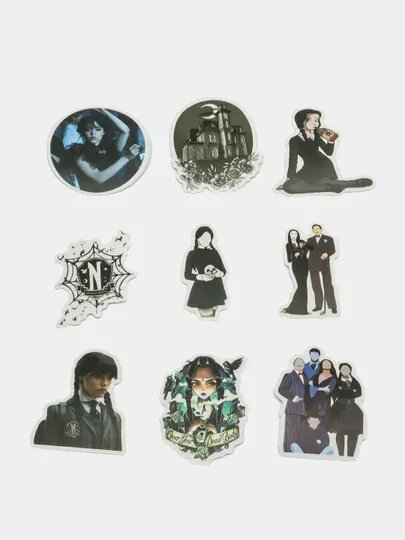 Набор наклеек Wednesday Уэнсдей, семейка Адамс, винил, стикерпак, 50 шт — фото 1