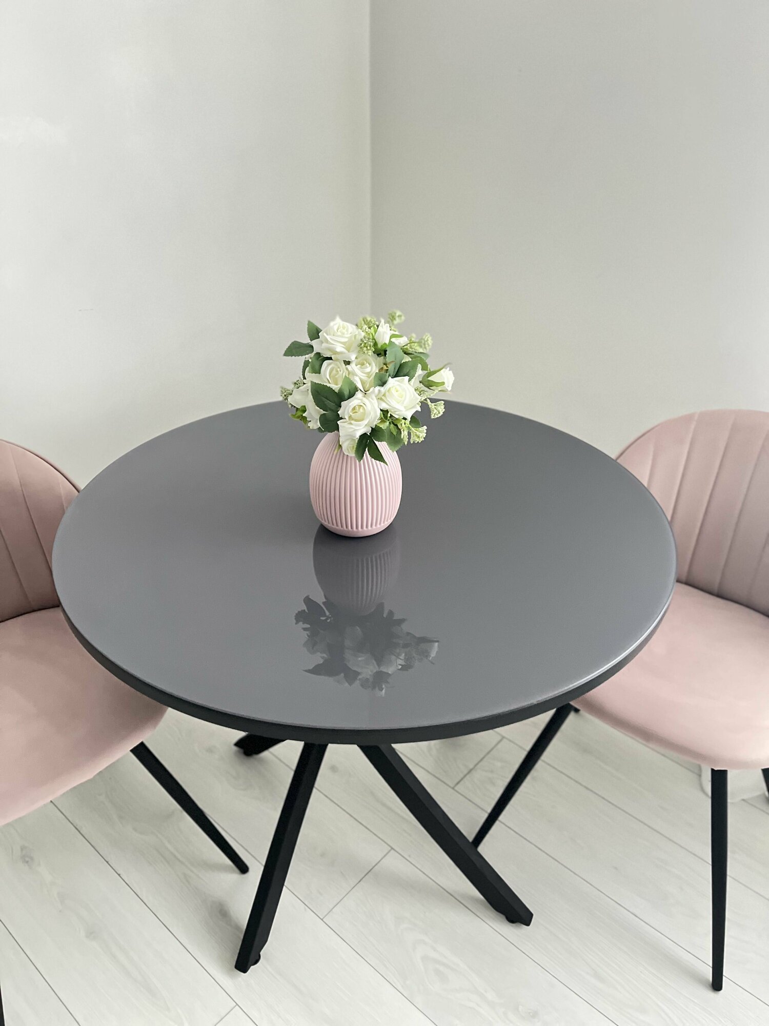 фото Стол обеденный круглый покрытие стекло нераздвижной LOFT кухонный Лофт, 90х90х75 см