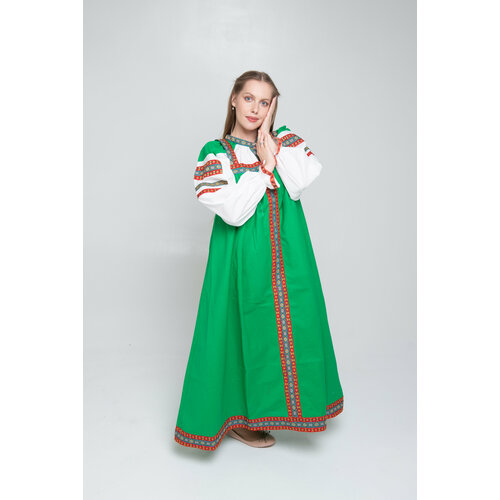 фото Русский народный костюм женский национальный карнавальный славянский сарафан взрослый зеленый из хлопка отделка в ассортименте, размер 42/44 (s) русский сарафан