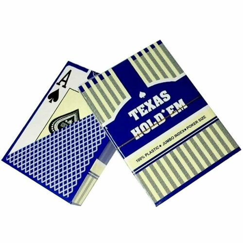 Карты TEXAS Holdem 100 пластик Китай синяя рубашка 54шт 912₽