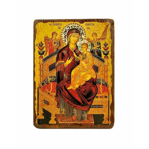 Икона под старину на состаренном дереве Пресвятая Богородица Всецарица (Пантанасса) 17 х 13 см