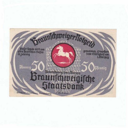 Германия (Веймарская Республика) Брауншвейг 50 пфеннигов 01.05.1921 г. (Вид 3) германия веймарская республика брауншвейг 50 пфеннигов 1921 г 3