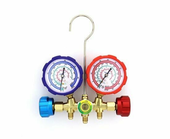 фото Манометрический коллектор DSZH WK-536G (R22/134/404/407/410, 2-х вентильный; манометры 68мм, латунный корпус со смотровым стеклом)