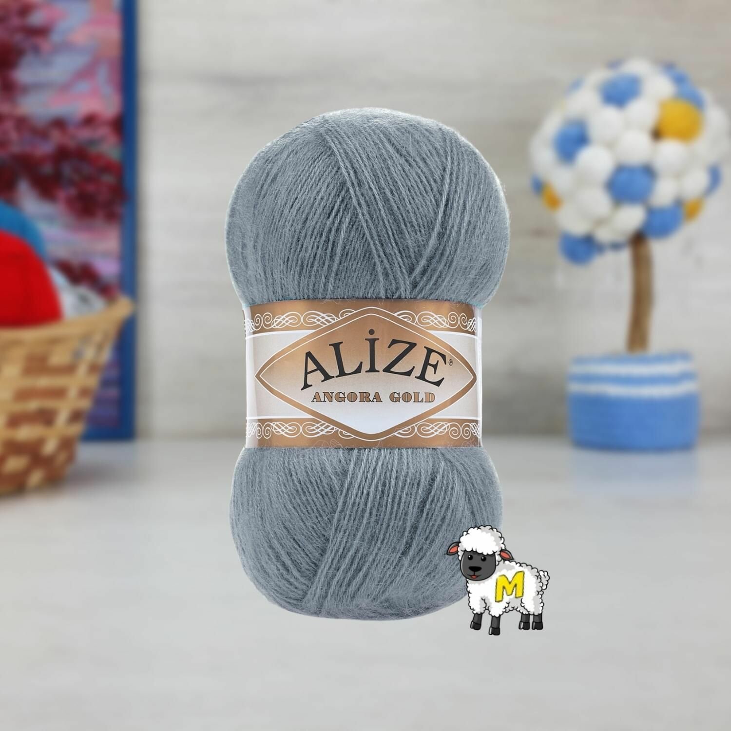 Пряжа ALIZE Angora Gold, средне-серый - 87, 20% шерсть, 80% акрил, 5 мотков, 100 г, 550 м.