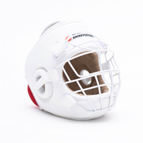 Шлем для каратэ со стальной съемной маской BFS детский S экокожа, белый шлем для каратэ киокушинкай открытый bfs детский s экокожа белый
