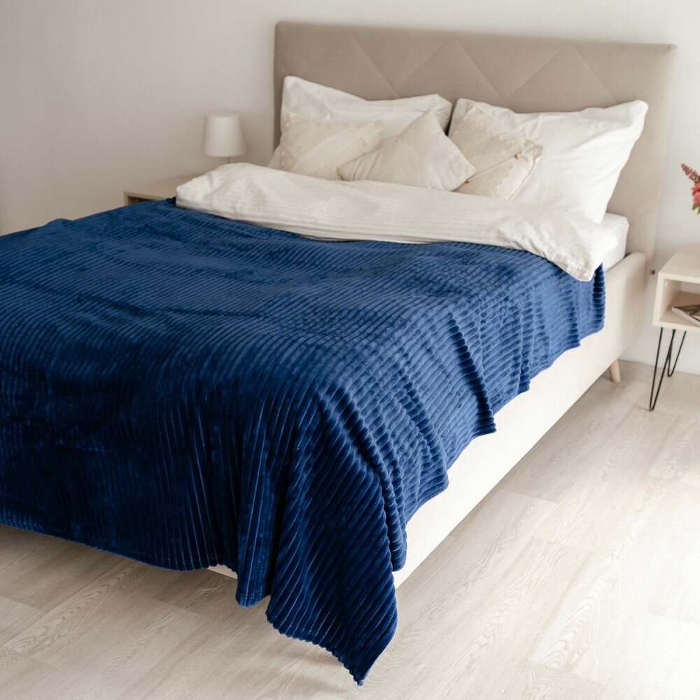 Плед GranTiger 180х220 см, велсофт, двуспальный, синий - фотография № 3