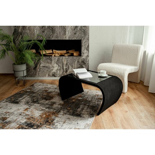 Дизайнерский журнальный стол Сигма. Основа дерево, обшит тканью, столешница из керамогранита или стекла. Черный