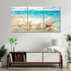 Модульная картина/Модульная картина на холсте/Модульная картина в подарок/ Ракушки на пляже - Seashells on the beach 90х50
